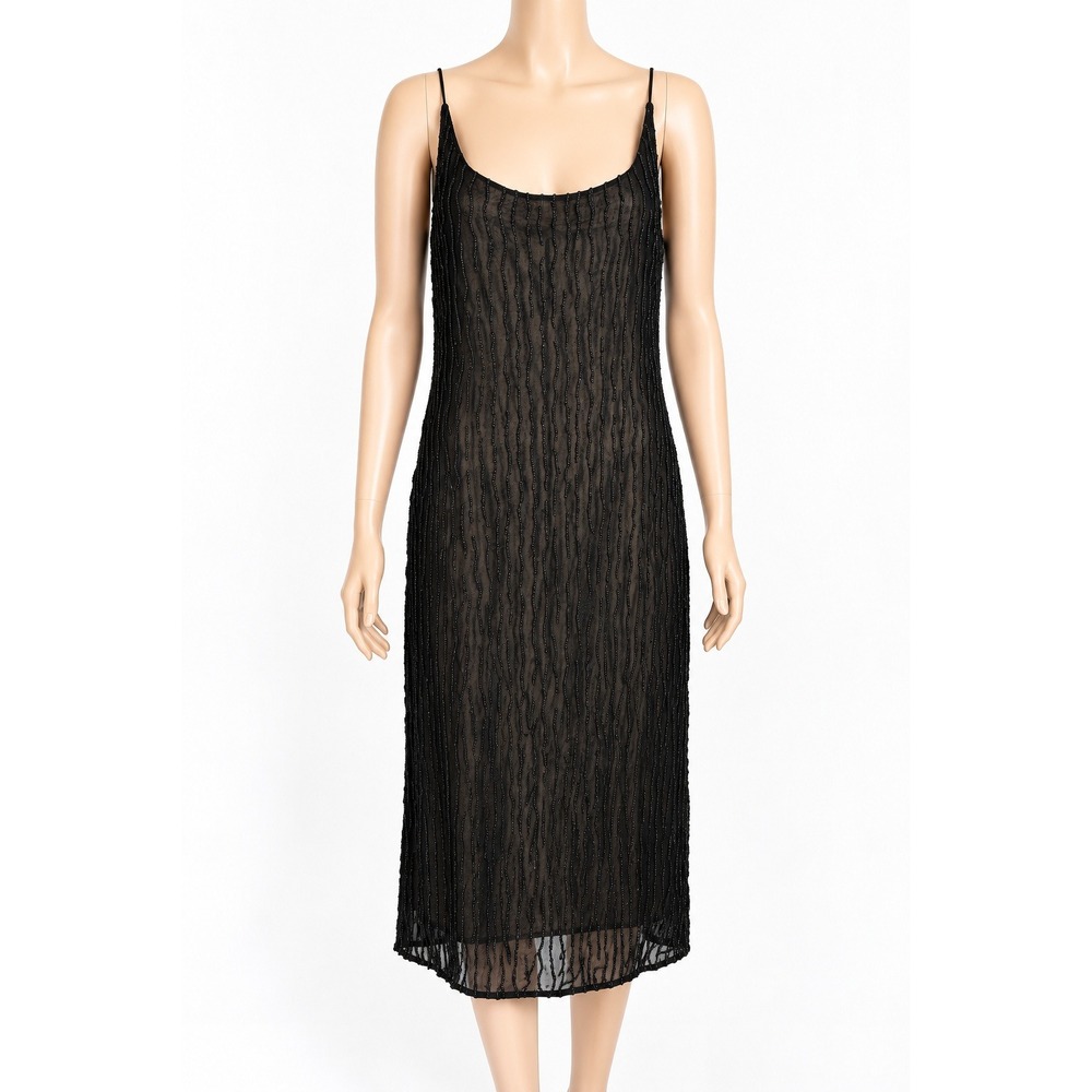 EN Francais by Huey Waltzer Black Beaded Midi Dress Size 12